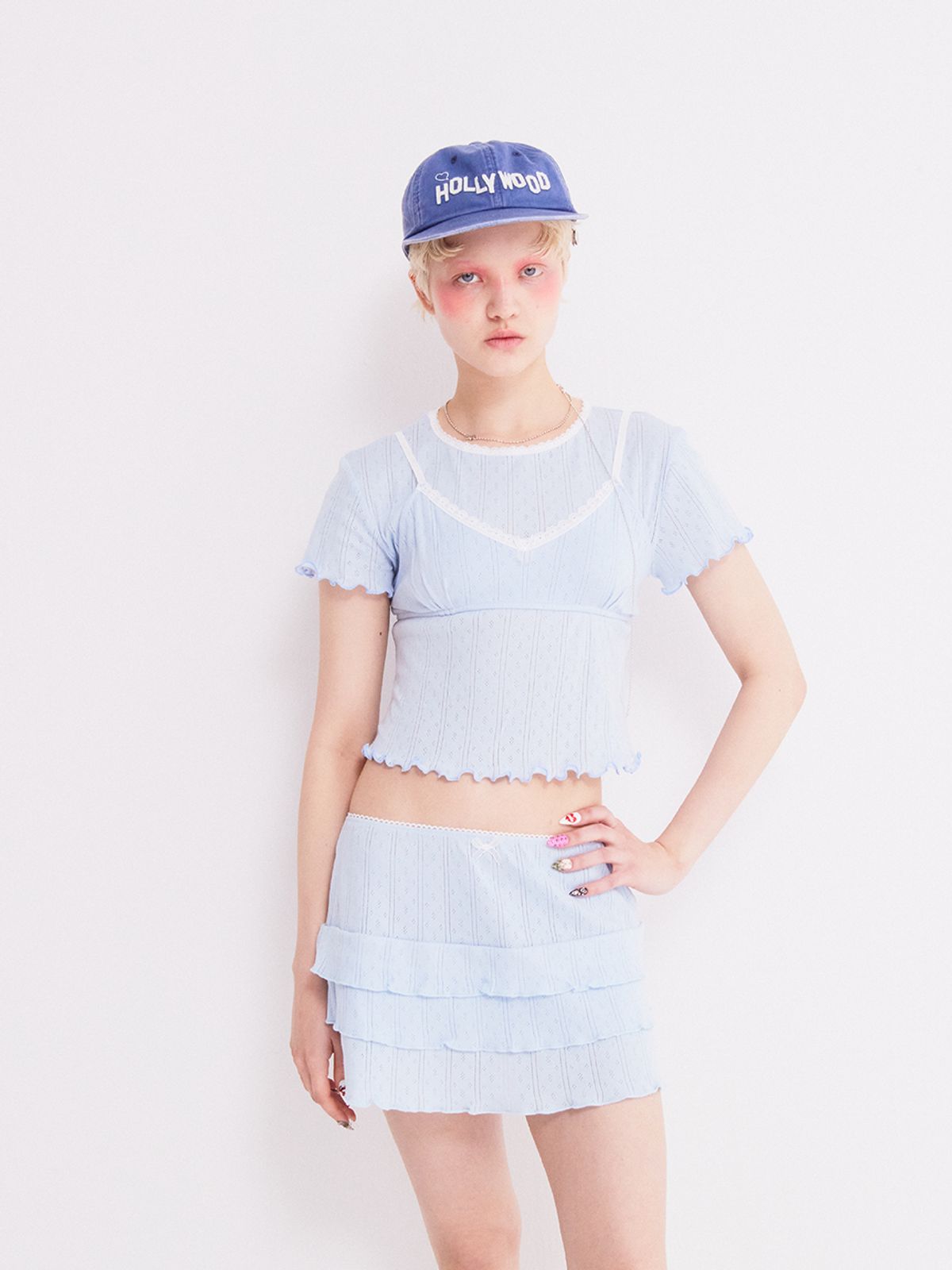 에즈이프 캘리(ASIF CALIE) LOVELY EYELET BRA T-SHIRT SET BLUE