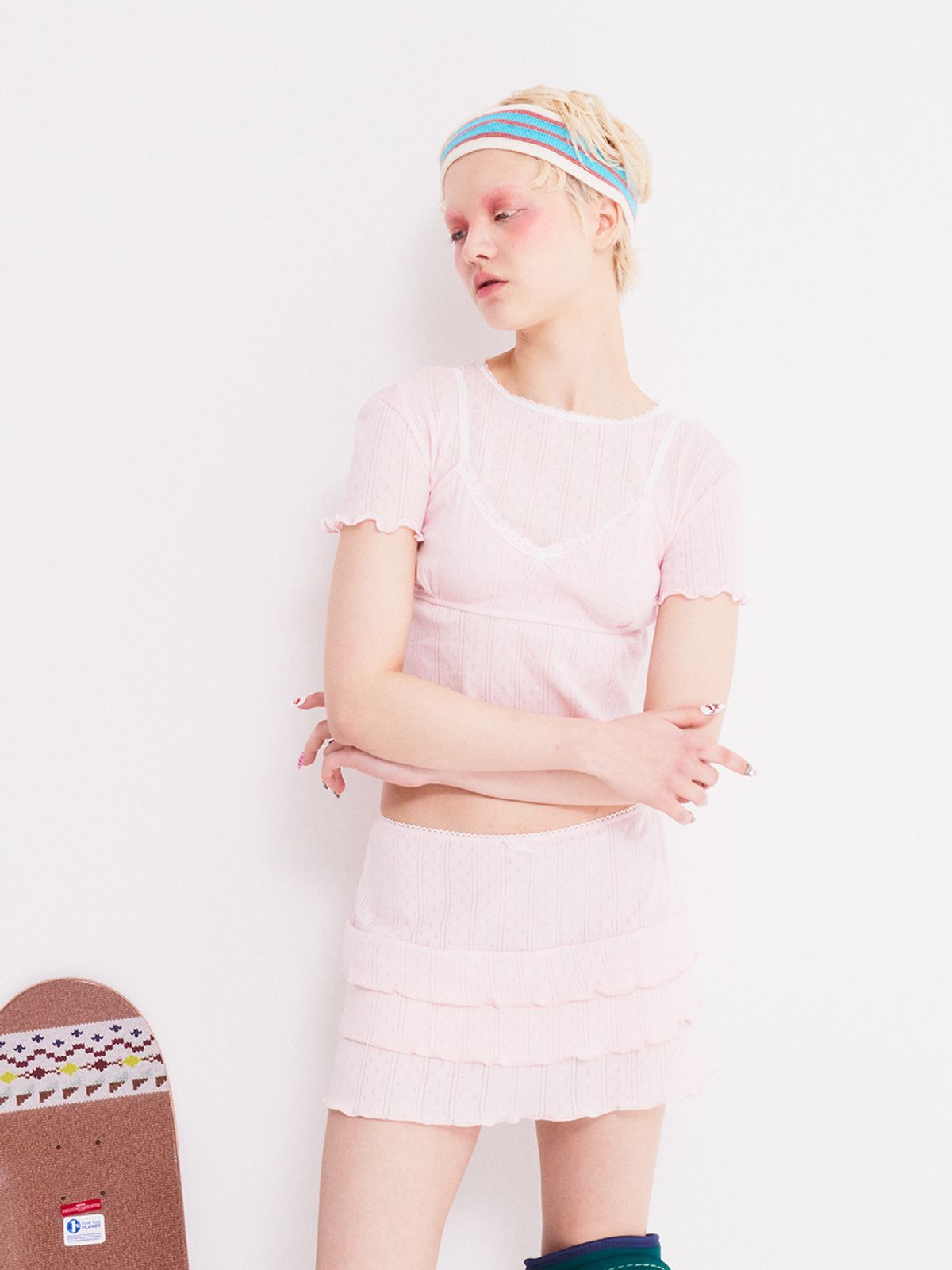 에즈이프 캘리(ASIF CALIE) LOVELY EYELET BRA T-SHIRT SET PINK