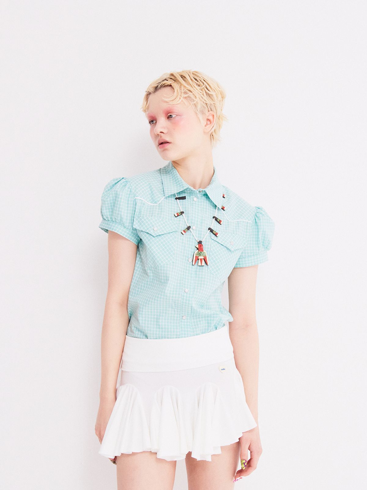 에즈이프 캘리(ASIF CALIE) VINTAGE CHECKERED WESTERN PUFF SHIRT MINT