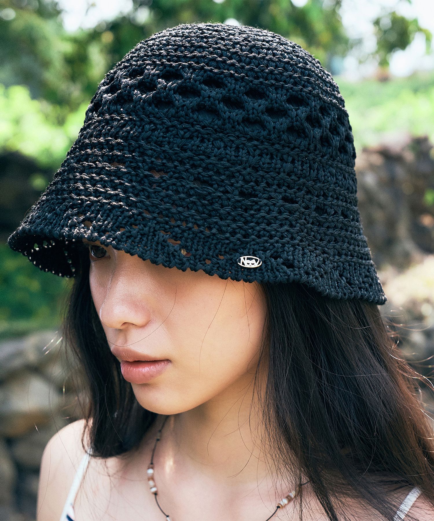 MUSINSA | NEEV Solid Crochet Bonnet Hat (Black)