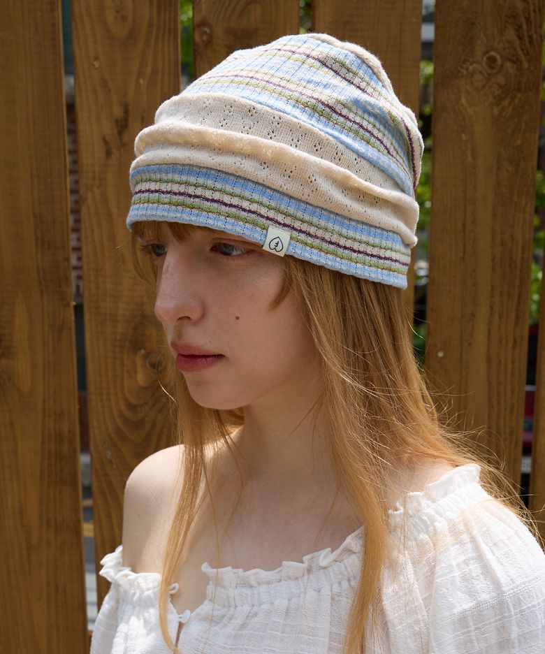 Boho stripe beanie, Beige