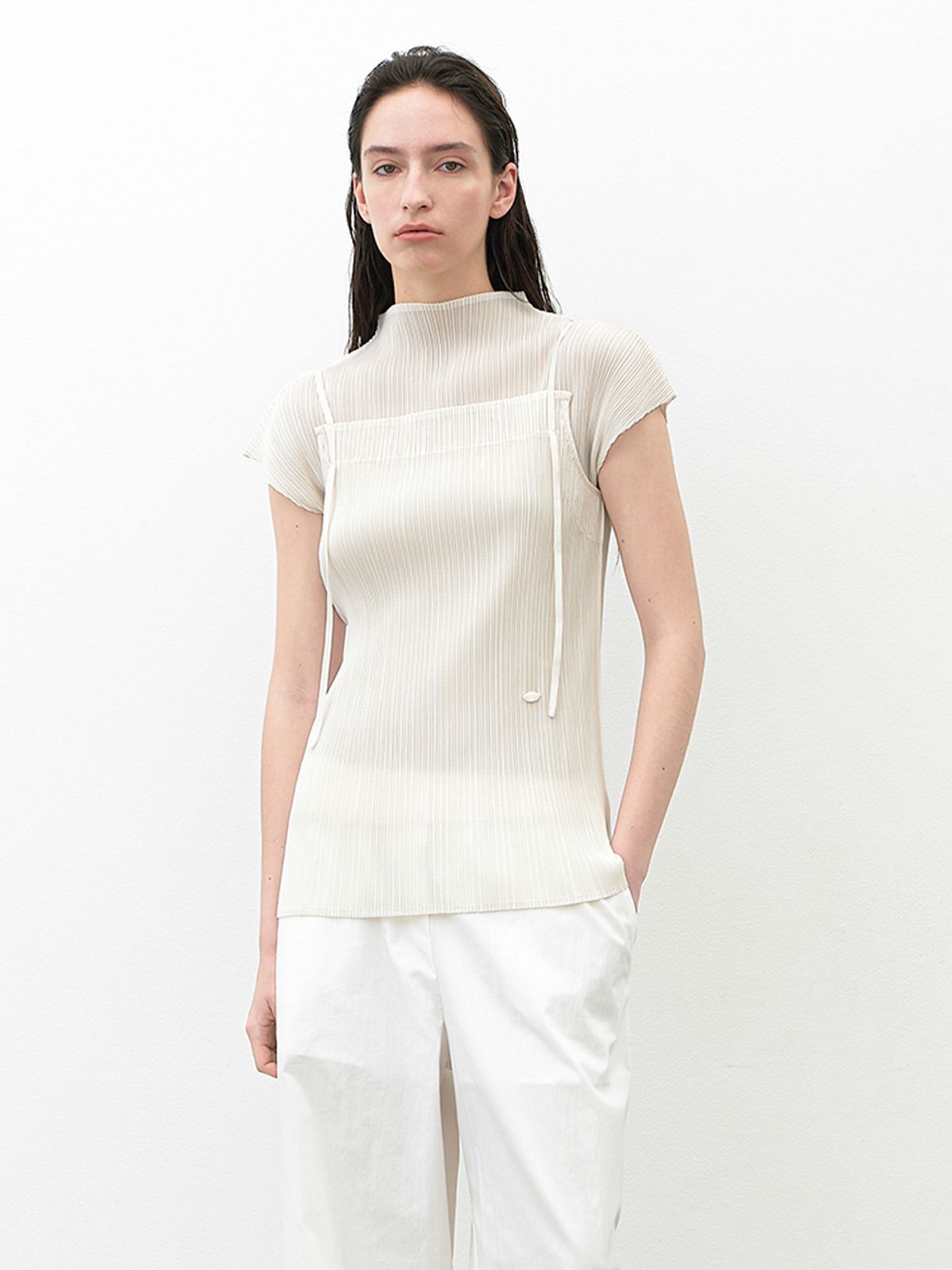 아틀리에 나인(ATELIER NAIN) PLEATS STRING SLEEVELESS TOP(BL-4341)