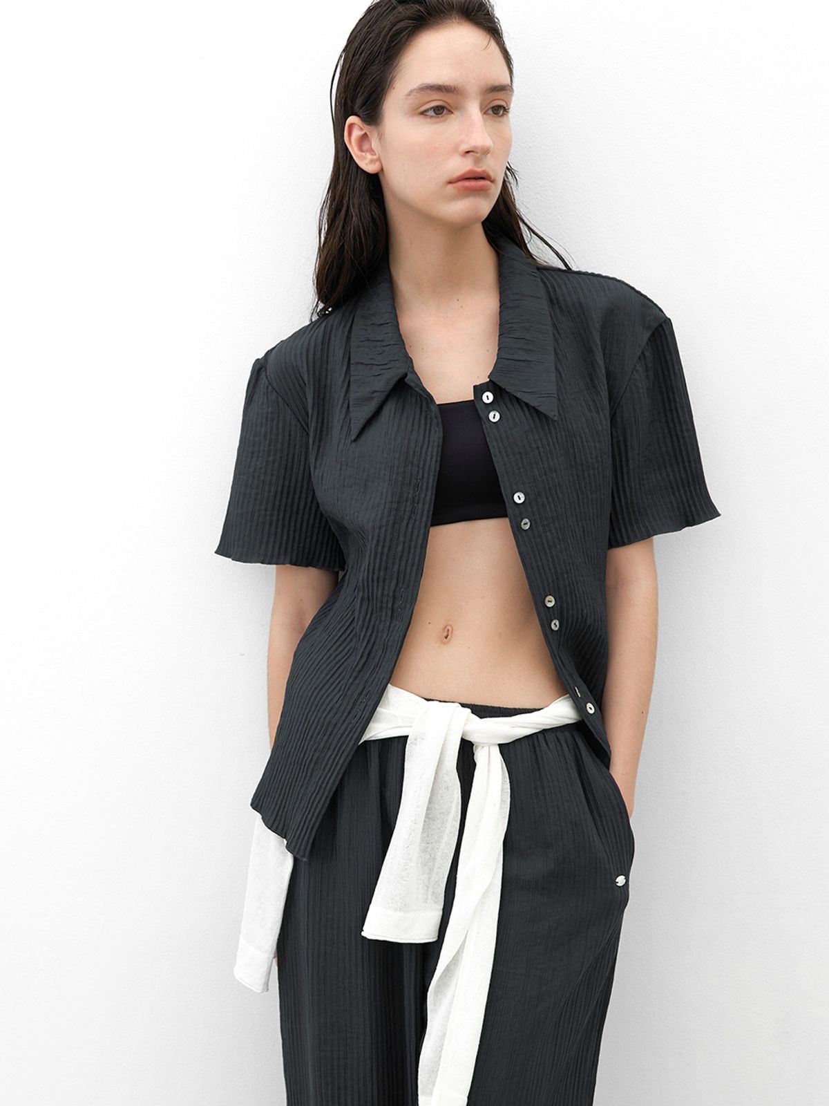 아틀리에 나인(ATELIER NAIN) LIT PLEATS SHIRT BLOUSE(BL-4312)