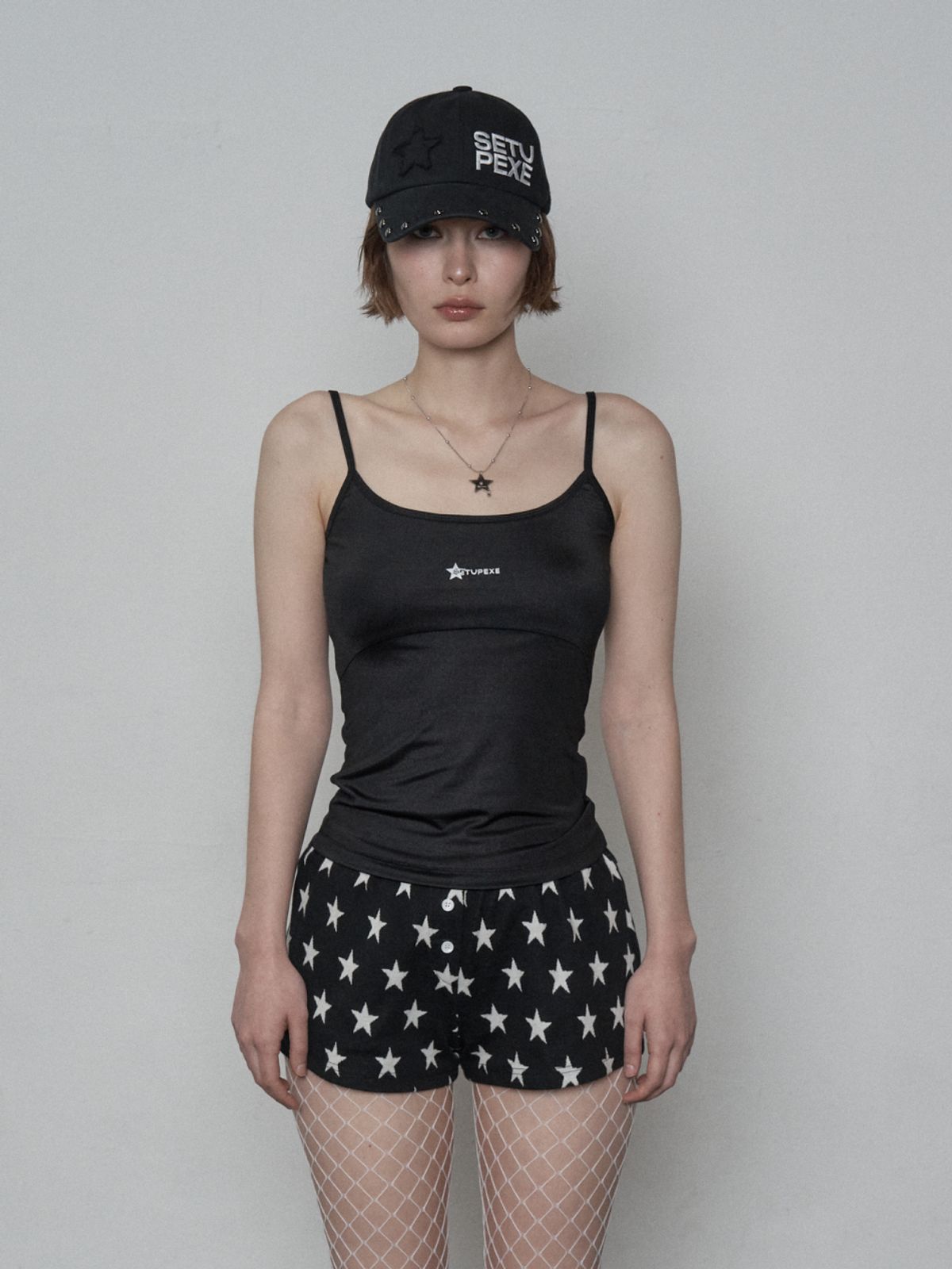 셋업이엑스이(SETUP-EXE) LOGO PEARL SLEEVELESS / BLACK