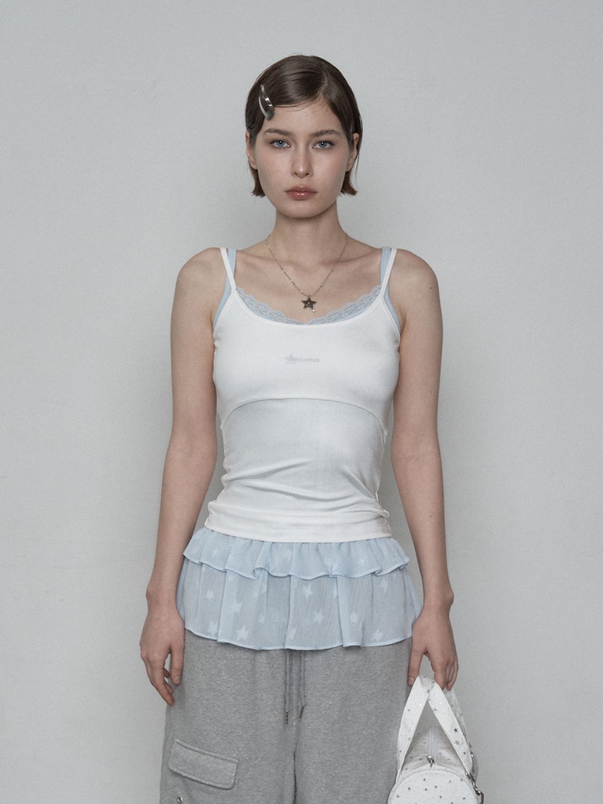 셋업이엑스이(SETUP-EXE) LOGO PEARL SLEEVELESS / OFF WHITE
