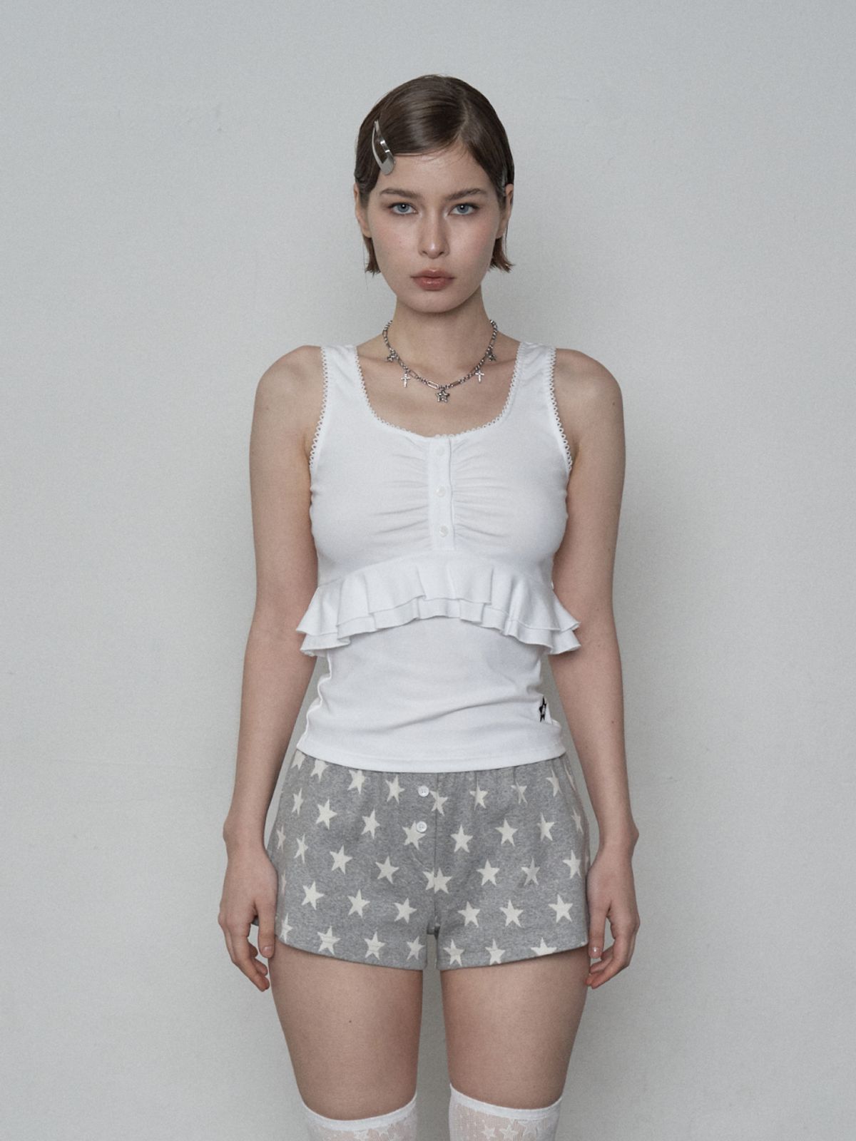 셋업이엑스이(SETUP-EXE) LACE FRILL SLEEVELESS / OFF WHITE