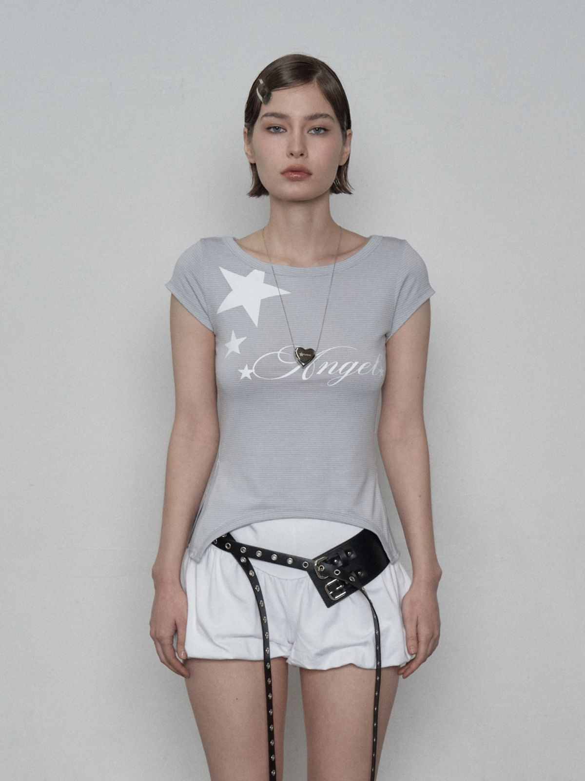 셋업이엑스이(SETUP-EXE) STRIPE ANGEL TOP / LIGHT GRAY
