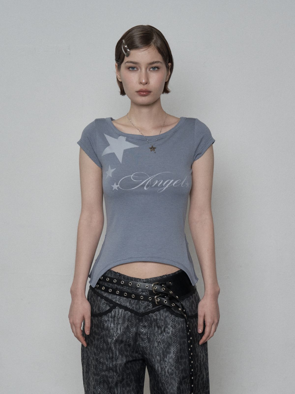 셋업이엑스이(SETUP-EXE) STRIPE ANGEL TOP / DOVE GRAY