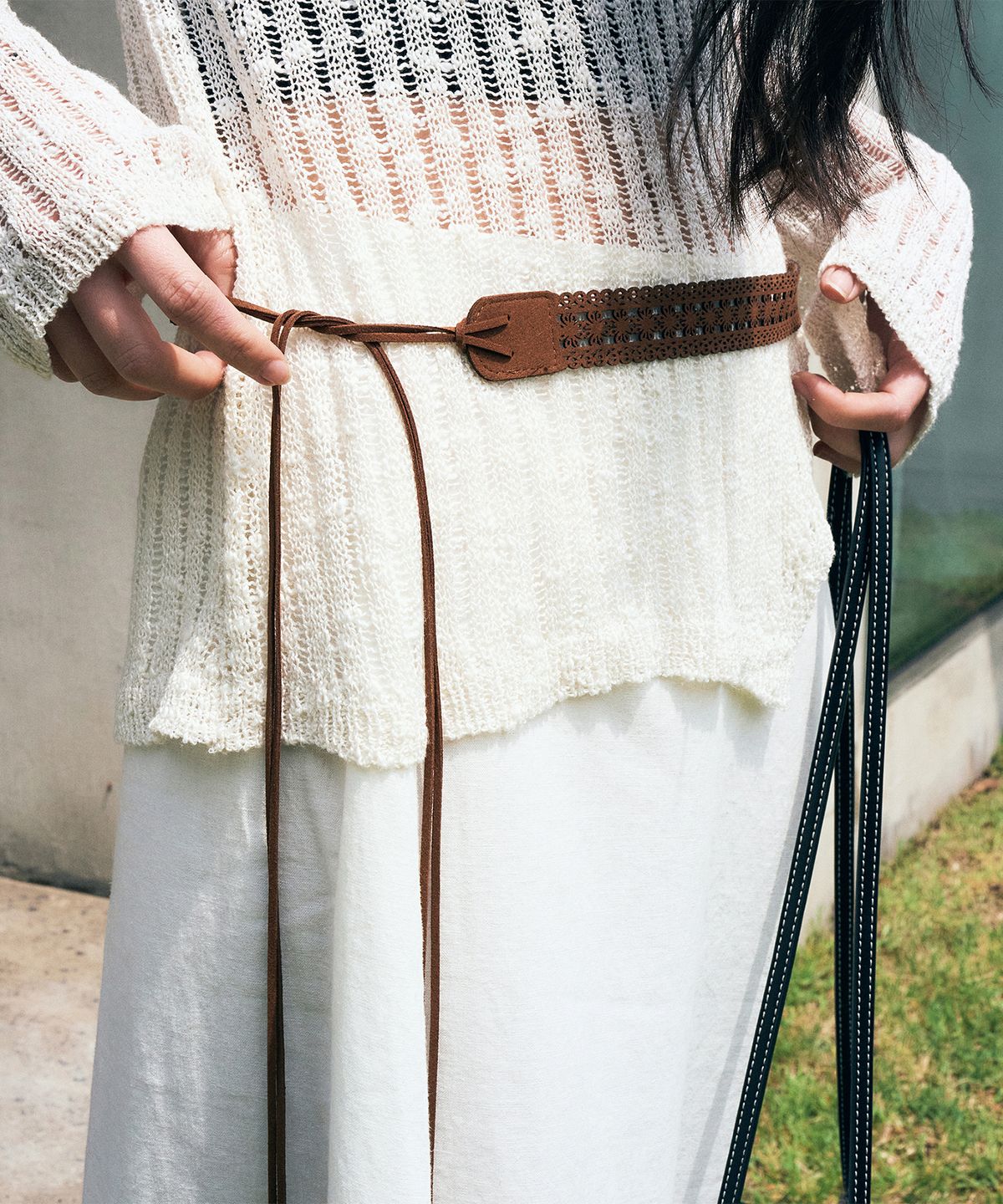 니브(NEEV) Ethnic Tassel Belt (Brown)