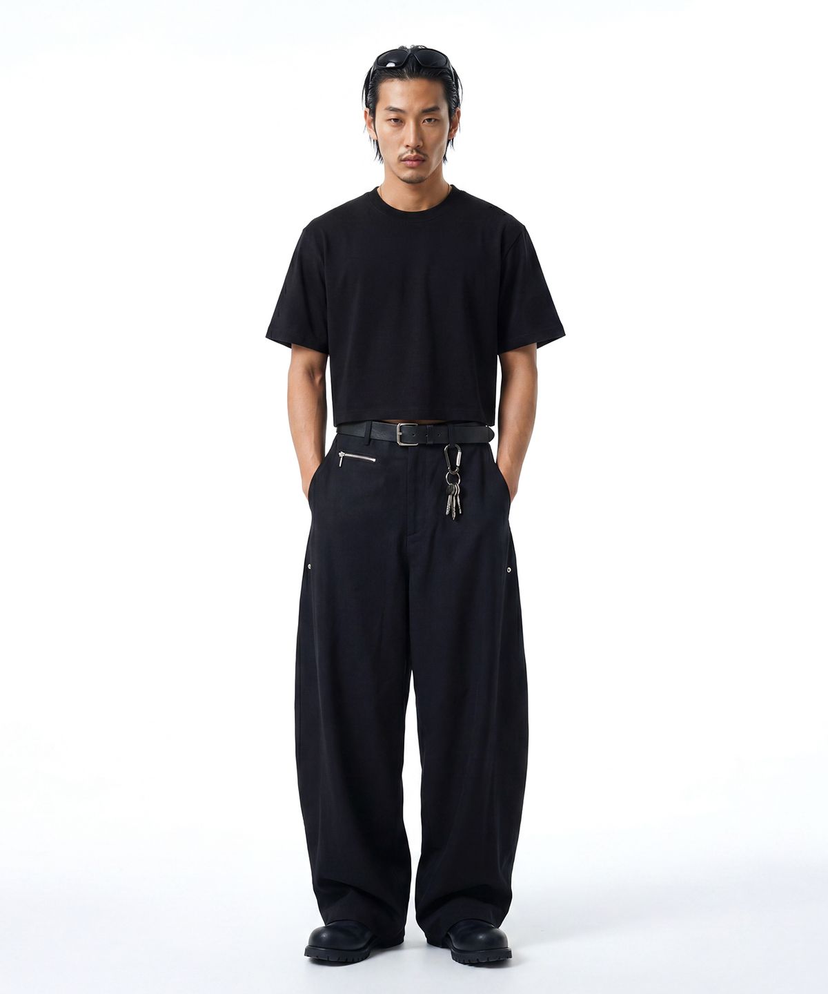 씨웨어 바이 더 지니어스(C WEAR BY THE GENIUS) 헤비웨이트 맨즈 크롭 티셔츠 블랙