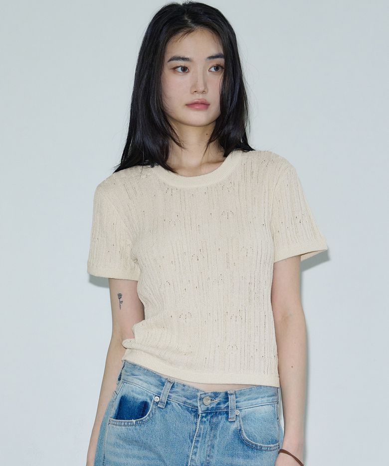 이레귤러 크랙 하프 니트 [beige]