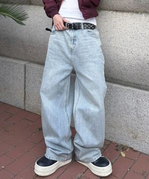 에센셜  캣워싱 와이드 데님 팬츠 [연청]