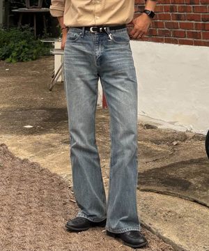 캣워싱 키링 플레어 데님 부츠컷 팬츠 [블루]