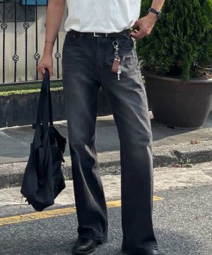 캣워싱 키링 플레어 데님 부츠컷 팬츠 [블랙]