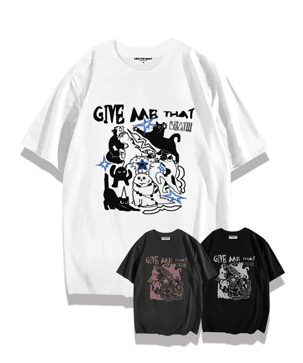 라이크더모스트(LIKE THE MOST) 파티캣 오버핏 반팔 티셔츠 3colors