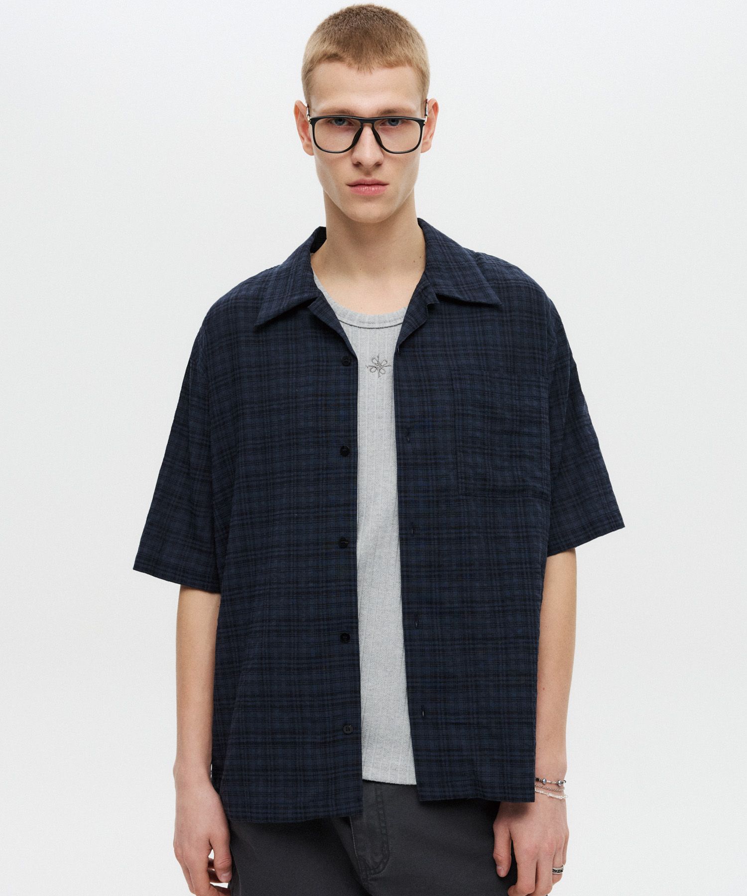 シャツ DNSR Open collar half check shirt 5SH151 MUSINSA公式 | DNSR Open collar half check shirt navy