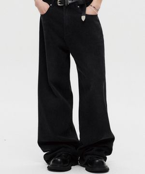 시그니처 와이드 데님 팬츠 워시드 블랙
