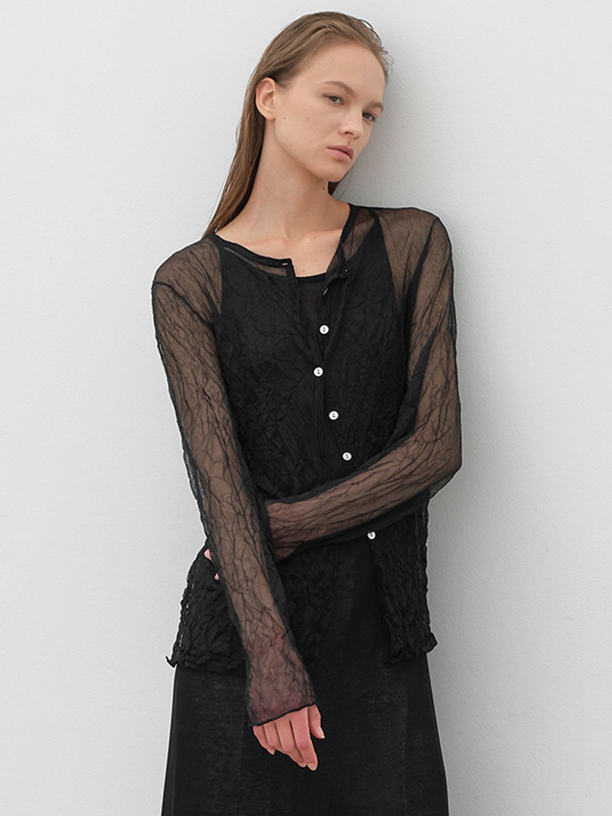 아틀리에 나인(ATELIER NAIN) SHEER WRINKLE KNIT CARDIGAN(CD-2193)