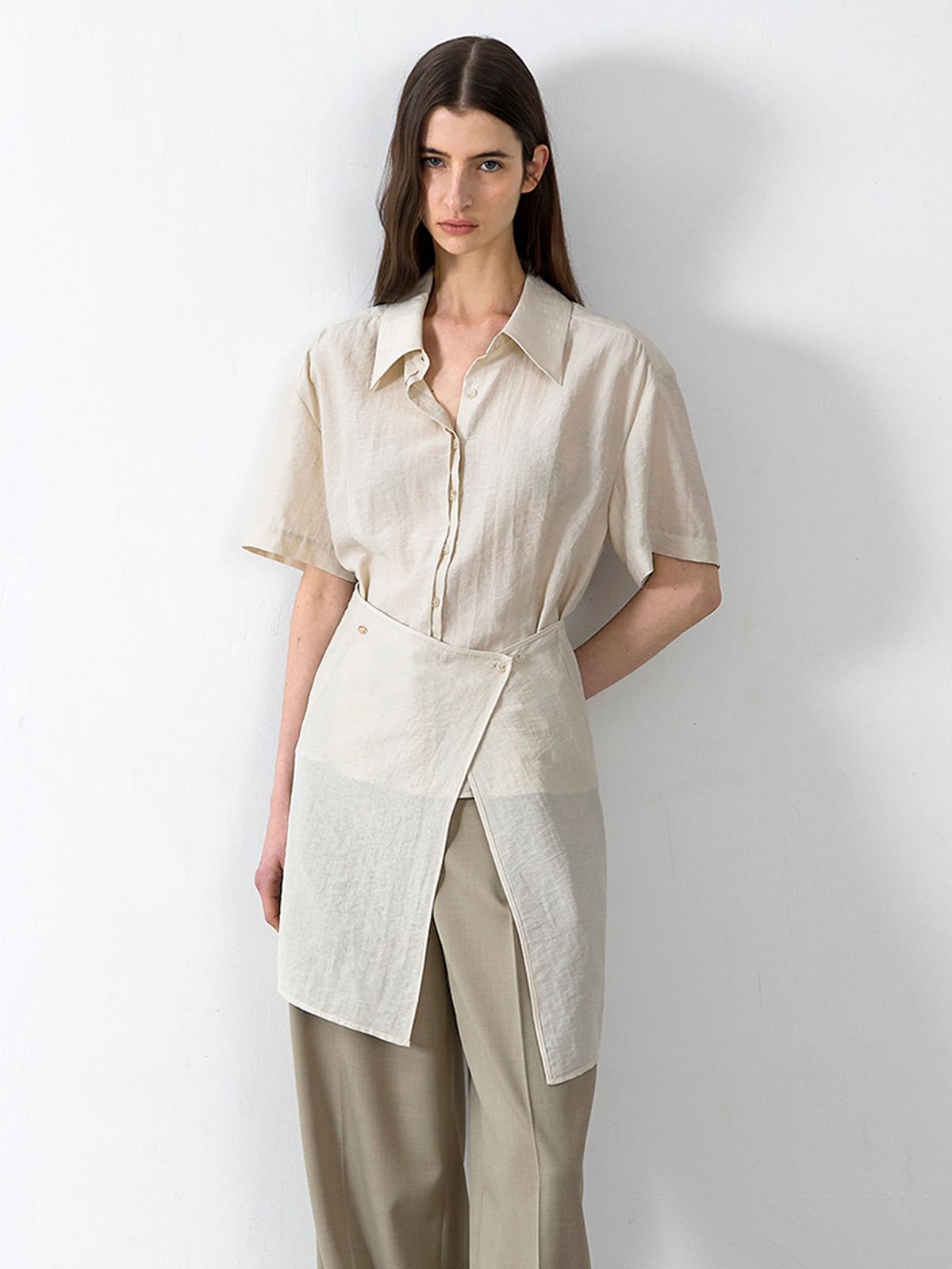 아틀리에 나인(ATELIER NAIN) ROA LAYERD SKIRT SHIRT S(BL-4328)