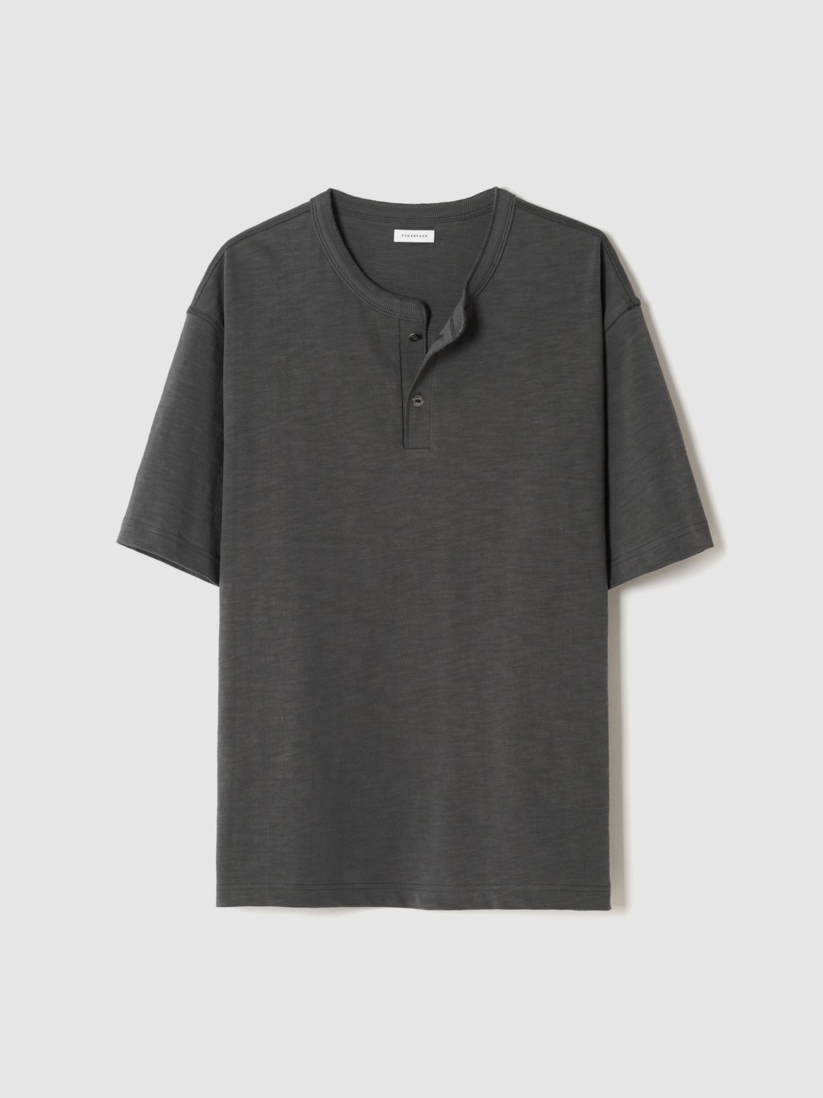 포커페이스(POKERFACE) SLUB HENLEY NECK T-SHIRTS CHARCOAL