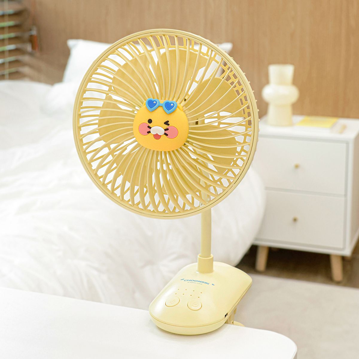 카카오프렌즈 파트너(KAKAOFRIENDS PARTNERS) 춘식이 각도조절 자바라 집게 클립형 충전식 무선 선풍기