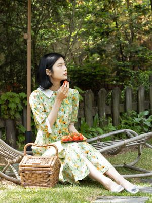 플로럴 버튼다운 원피스_그린