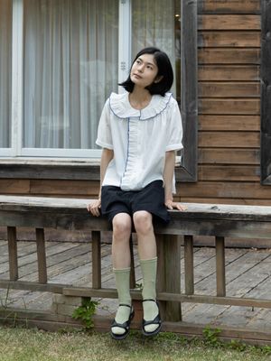 산토리니 프릴 블라우스_화이트