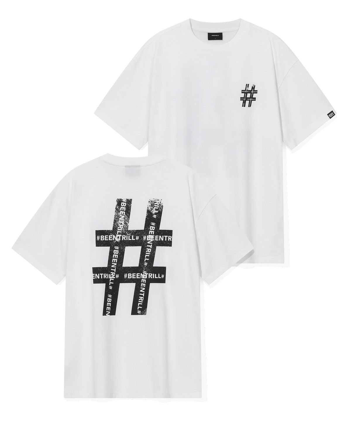 빈트릴(BEENTRILL) 롤러 페인팅 해시태그 티셔츠(화이트)