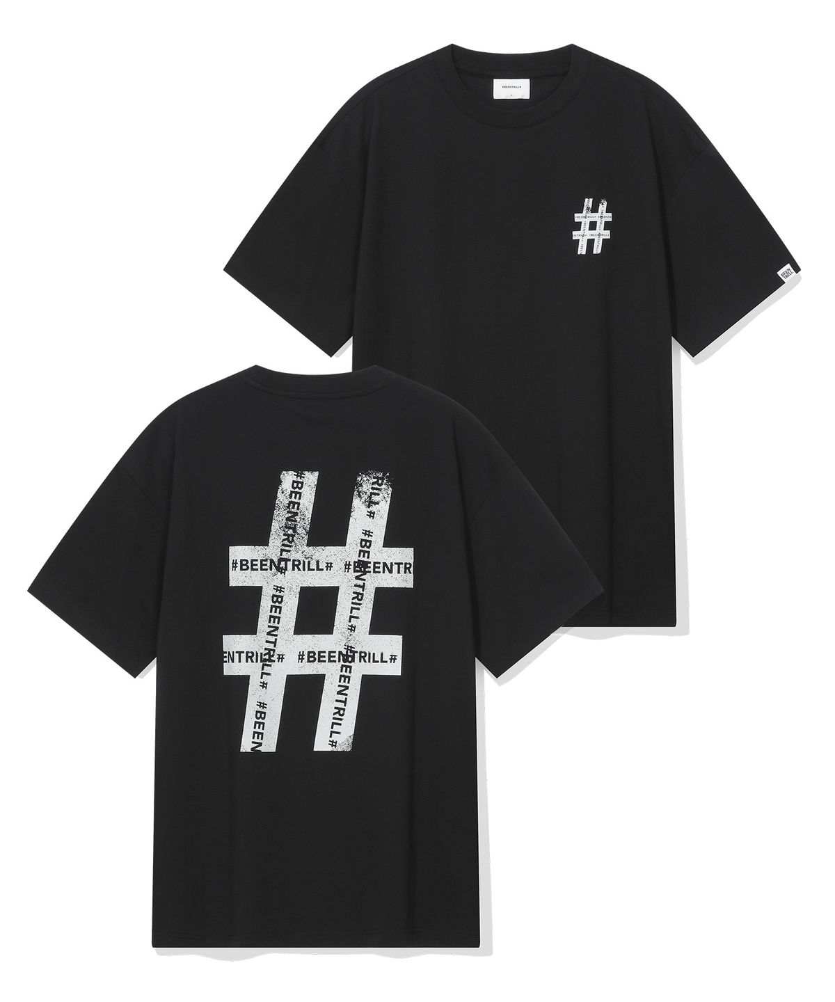 빈트릴(BEENTRILL) 롤러 페인팅 해시태그 티셔츠(블랙)