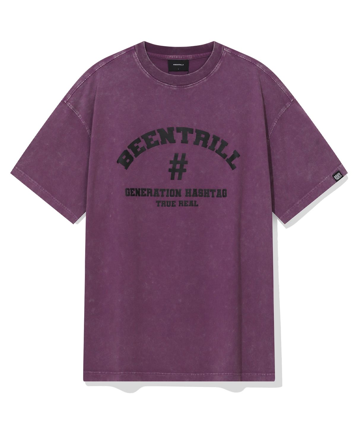 빈트릴(BEENTRILL) 아치로고 해시태그 피그먼트 티셔츠(퍼플)