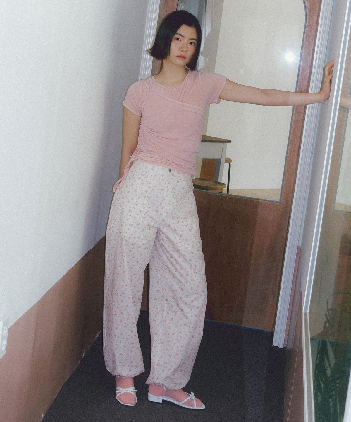리올그(REORG) ASP FLORAL BANDING STRING PANTS LIGHT PINK