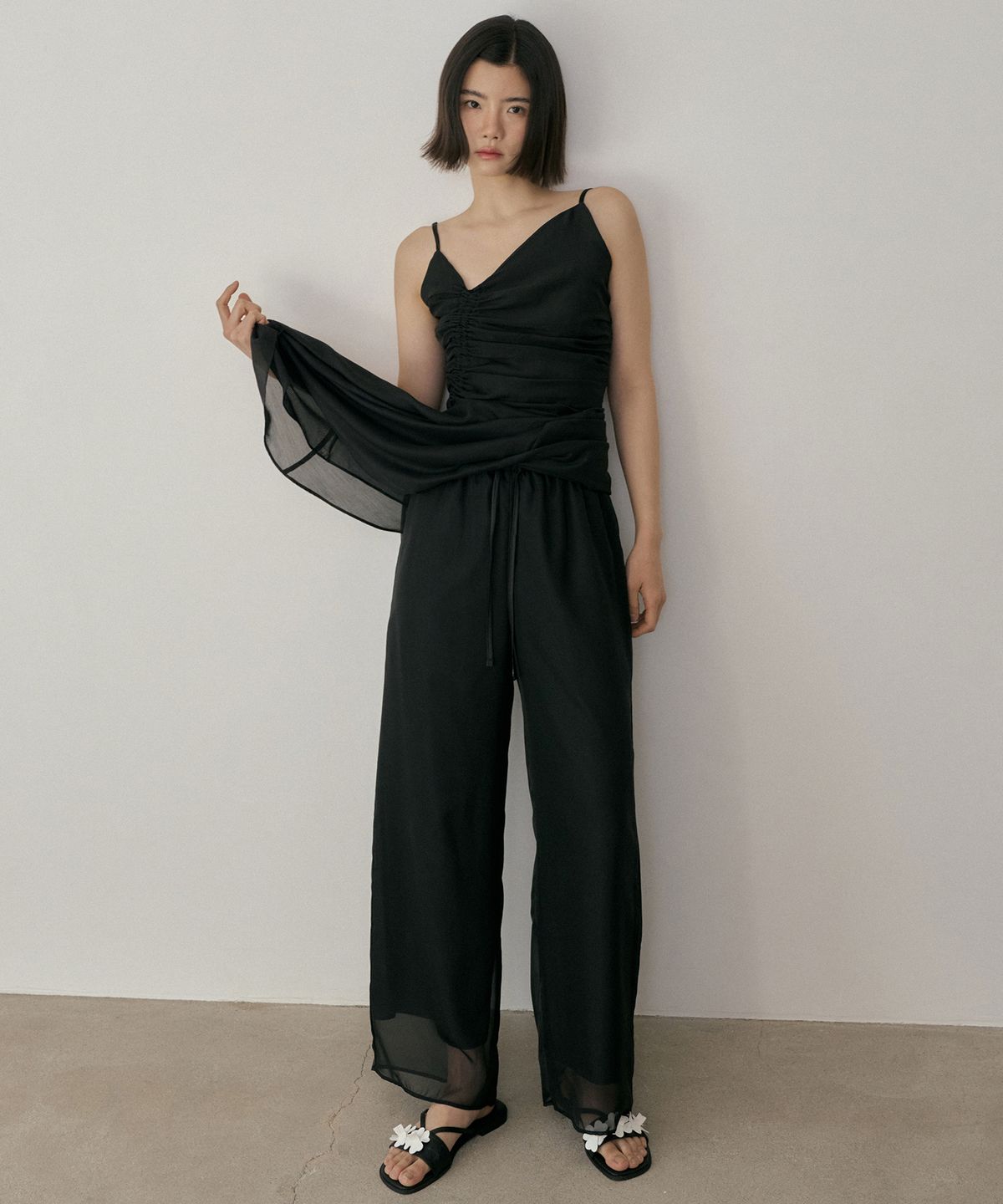 리올그(REORG) ASP CHIFFON WIDE PANTS BLACK