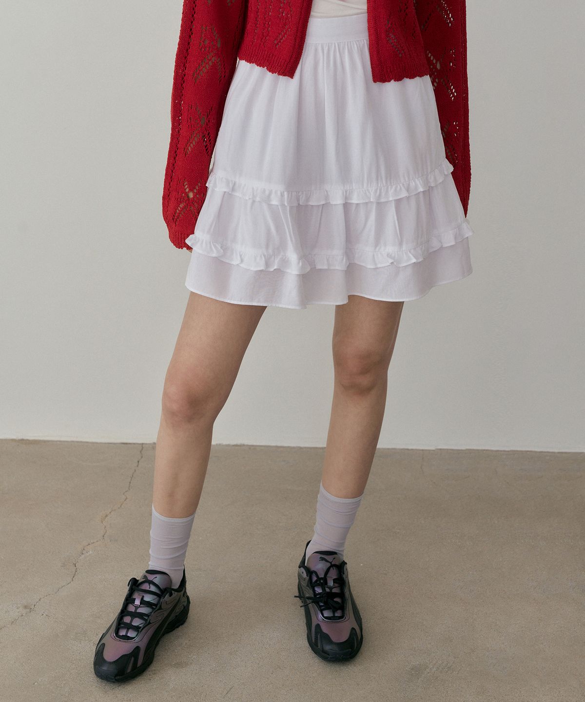 리올그(REORG) ASP DOUBLE LACE MINI SKIRT WHITE