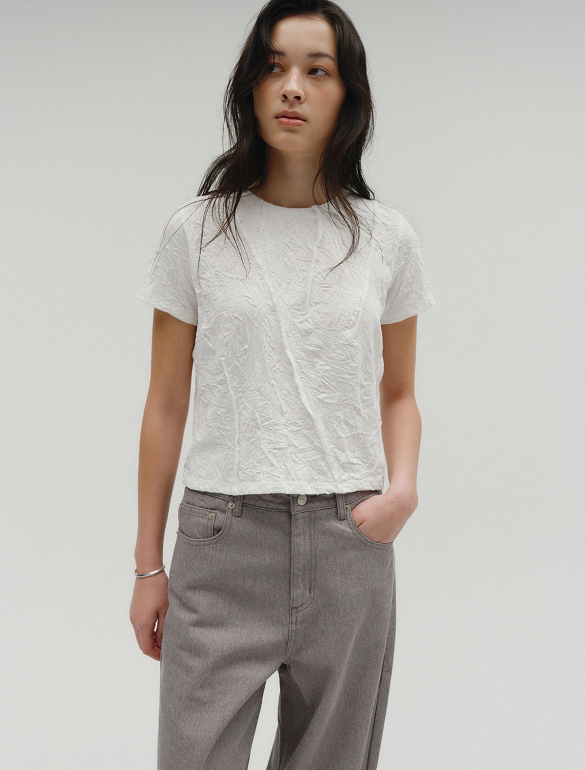솔티페블(SALTY PEBBLE) CRUMPLE T-SHIRT [WHITE]