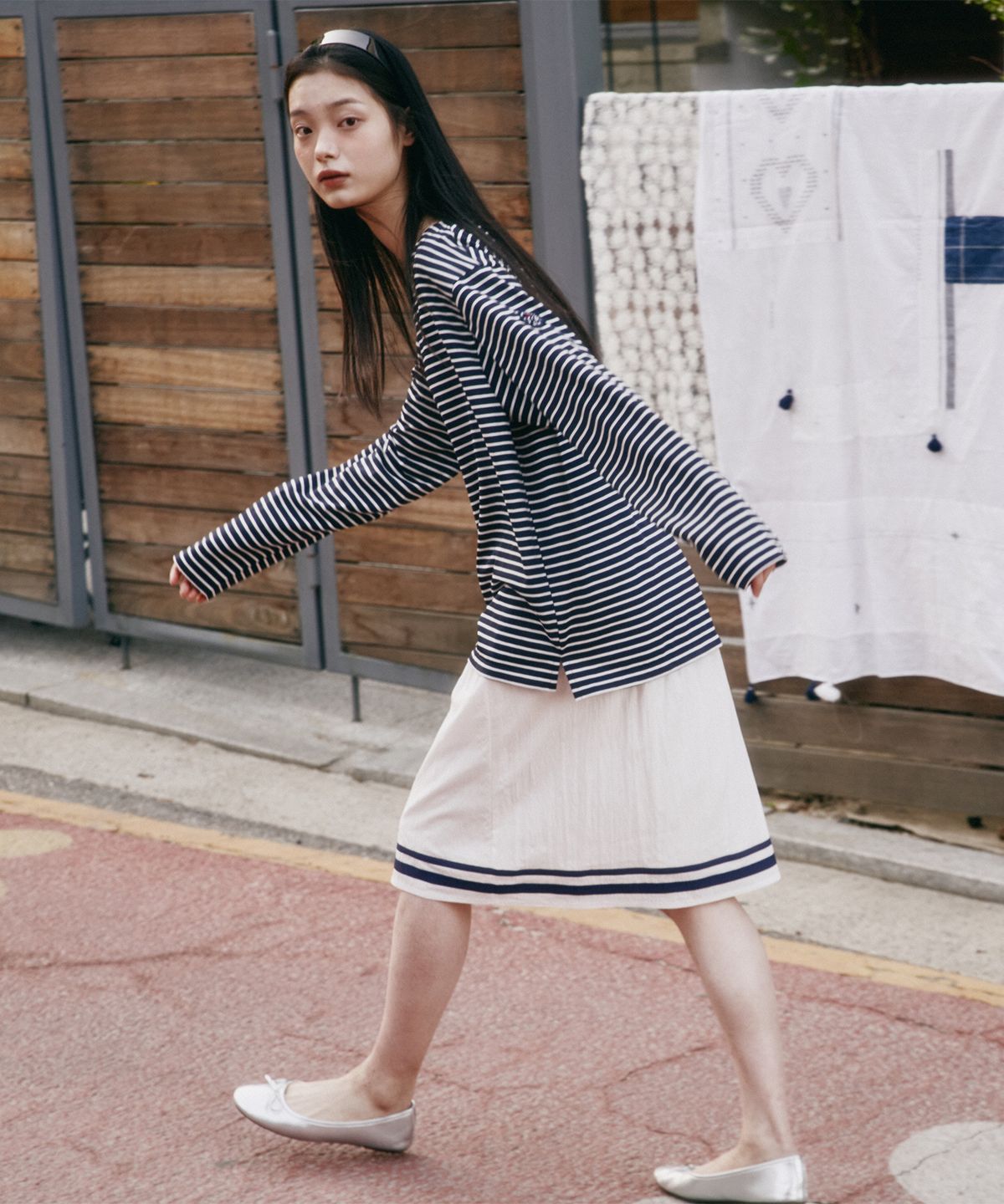 프리터(FRITUR) Marine Stripe Mid-Skirt White_F252SK05