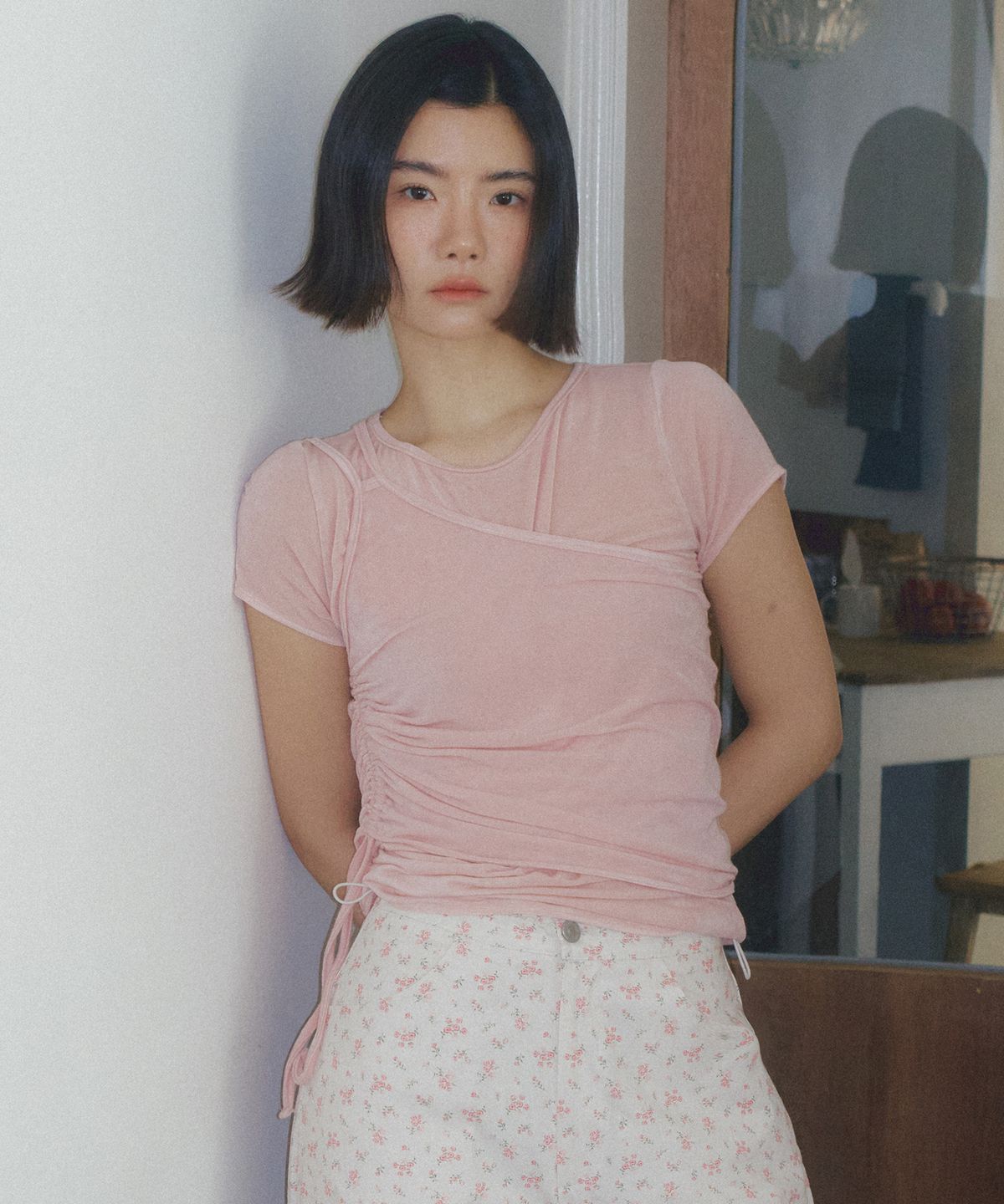 리올그(REORG) ASP SHIRRING SLEEVELESS WITH T-SHIRTS BABY PINK