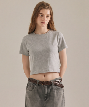 우먼 라운드 크롭 반팔티셔츠 멜란지그레이 LATS0202
