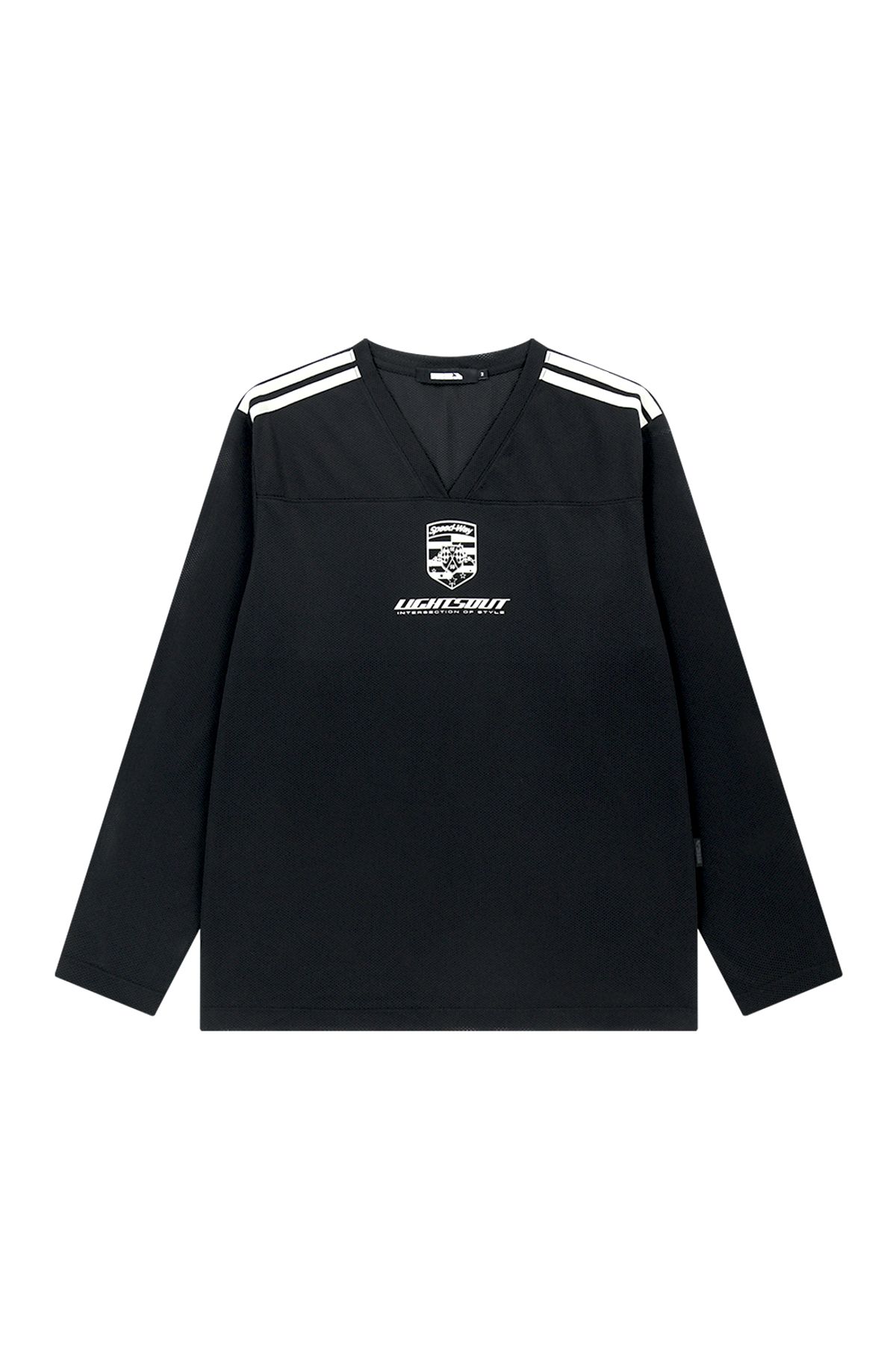 메아(MEA) MESH V-NECK LONG SLEEVE [BLACK]