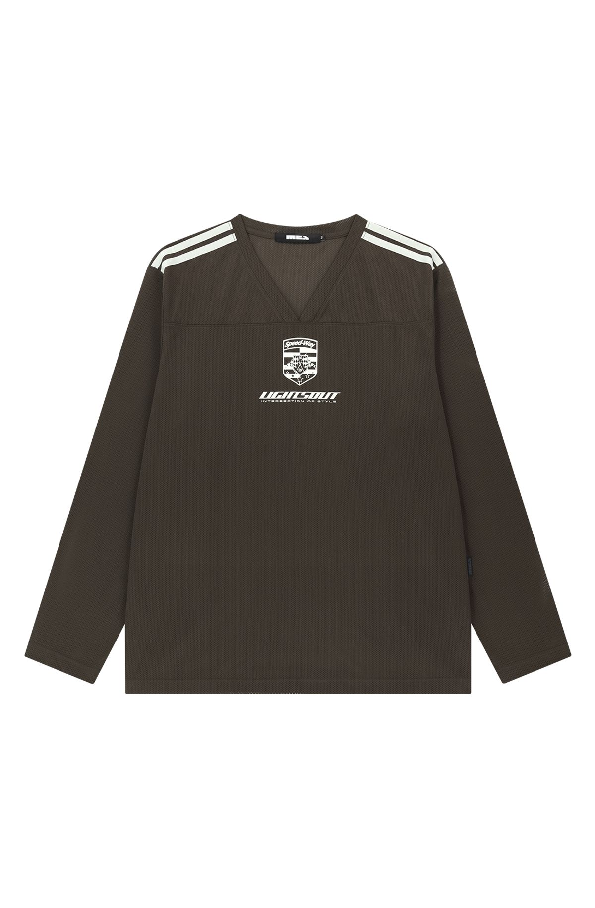 메아(MEA) MESH V-NECK LONG SLEEVE [BROWN]
