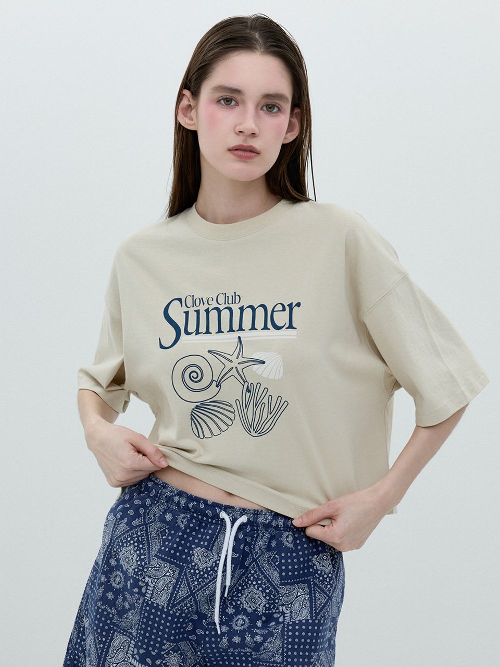 [25SS clove] Summer Graphic Short T-Shirt (Beige)