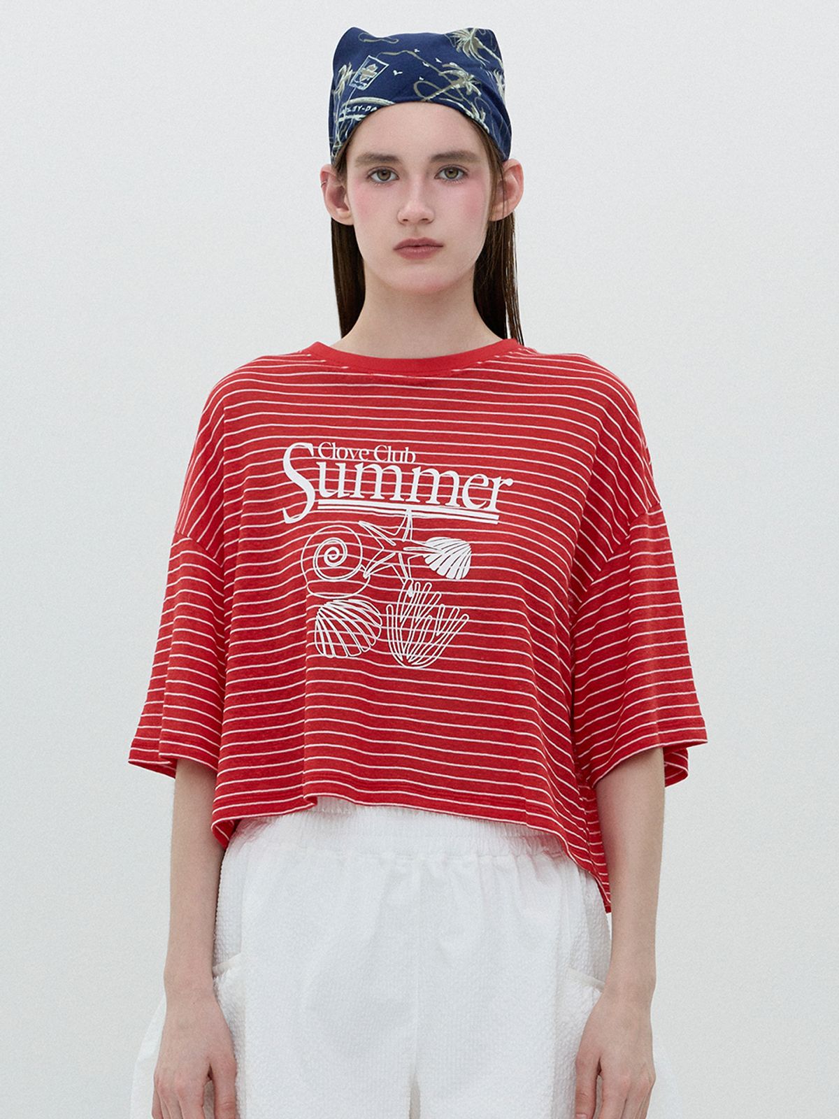 클로브(CLOVE) [25SS clove] Summer Stripe Short T-Shirt (Red)