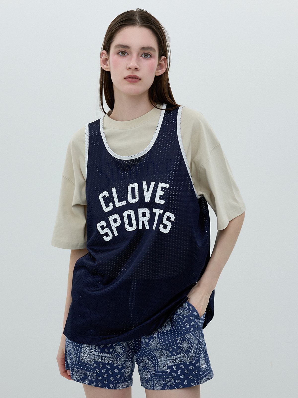 클로브(CLOVE) [25SS clove] Sports Mesh Tank Top (Navy)