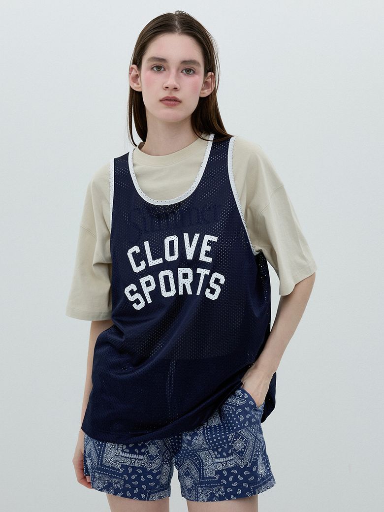 [25SS clove] Sports Mesh Tank Top (Navy)