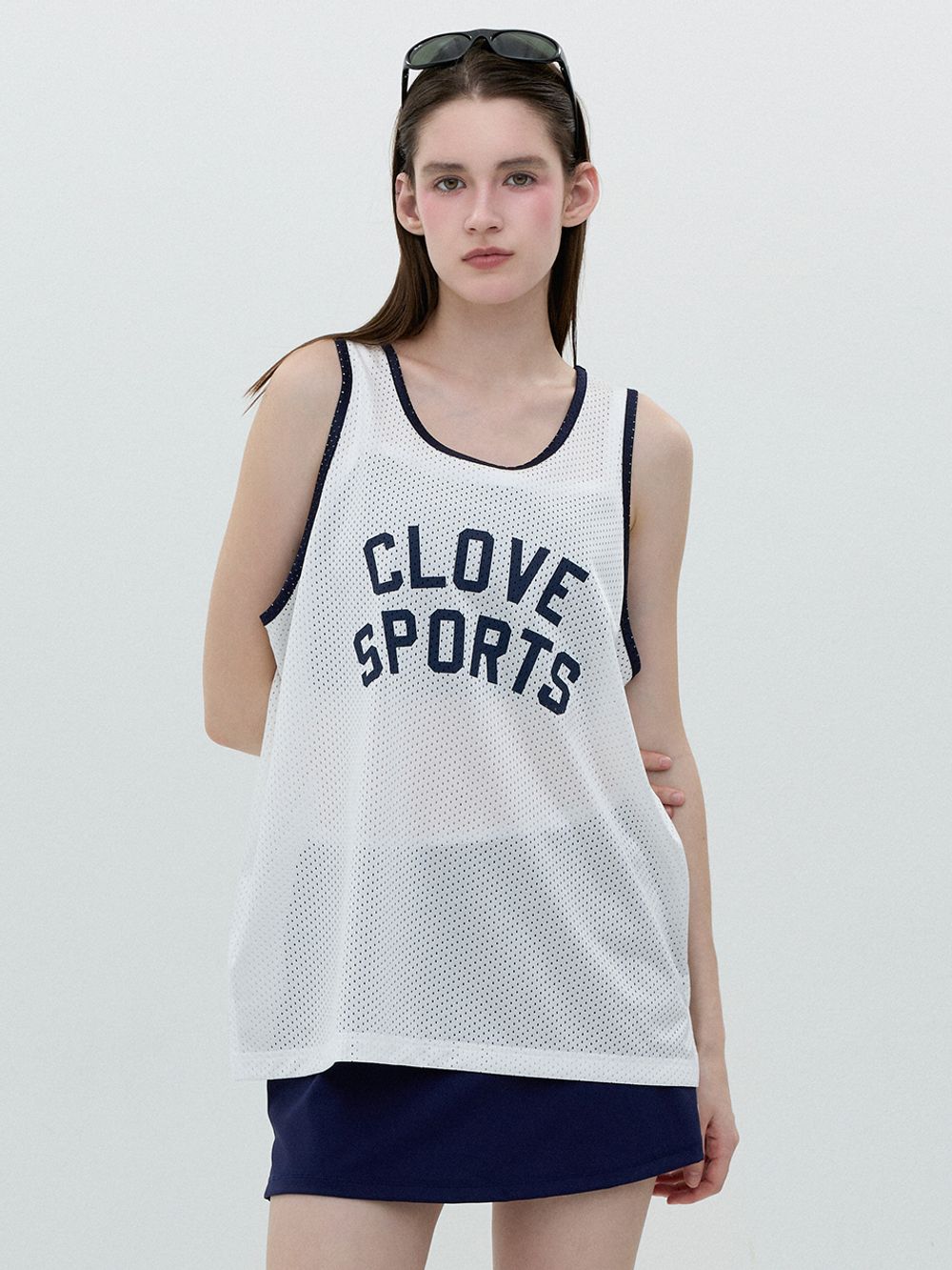 [25SS clove] Sports Mesh Tank Top (White)