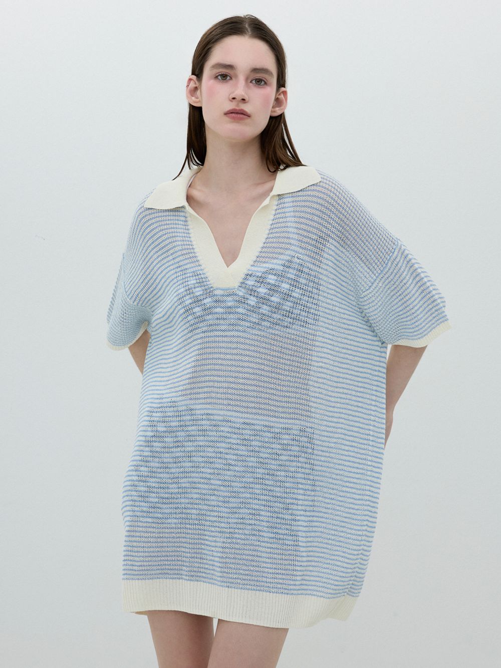 [25SS clove] Stripe Knit Cover Up (Sky Blue)