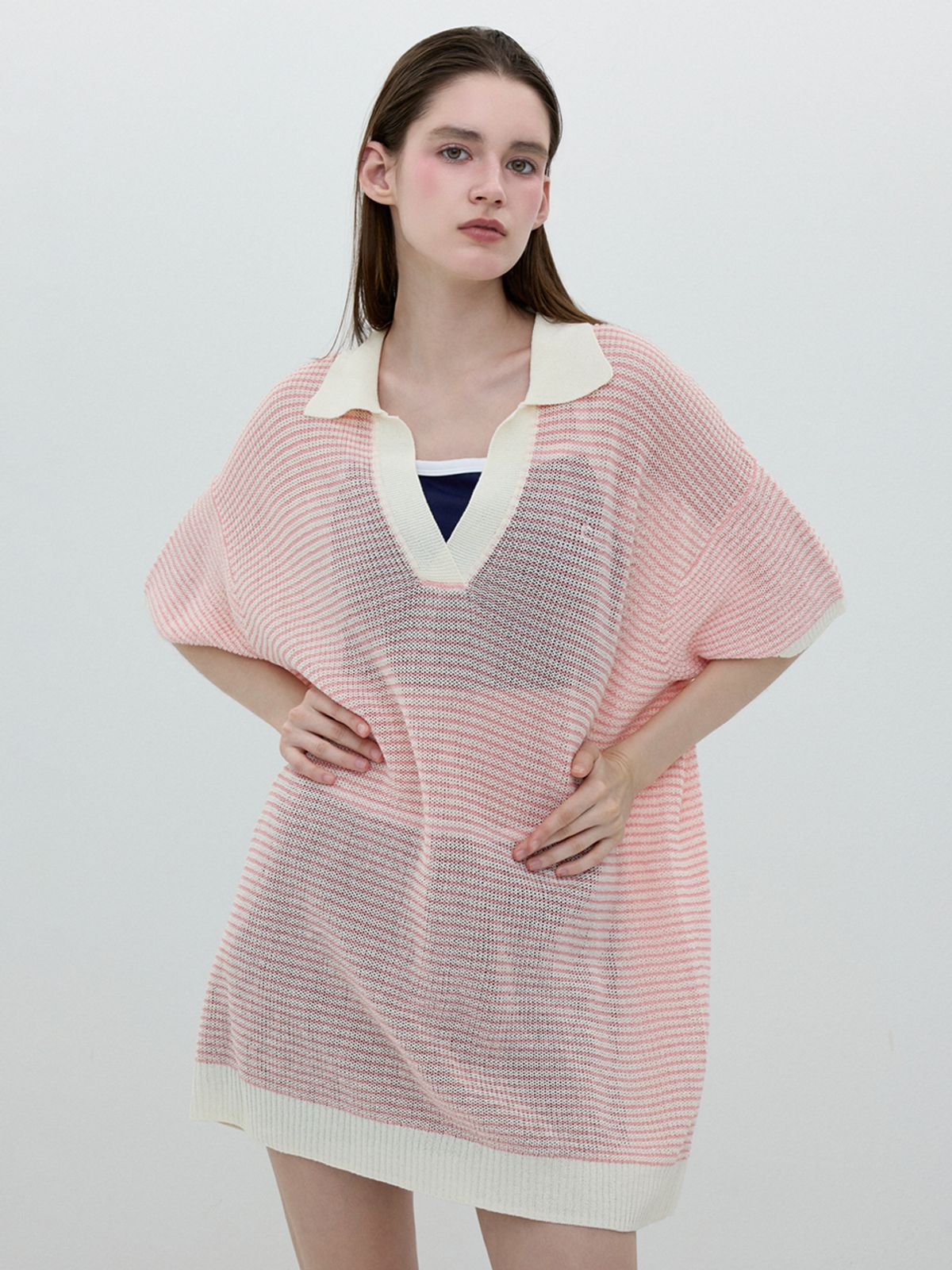 클로브(CLOVE) [25SS clove] Stripe Knit Cover Up (Pink)