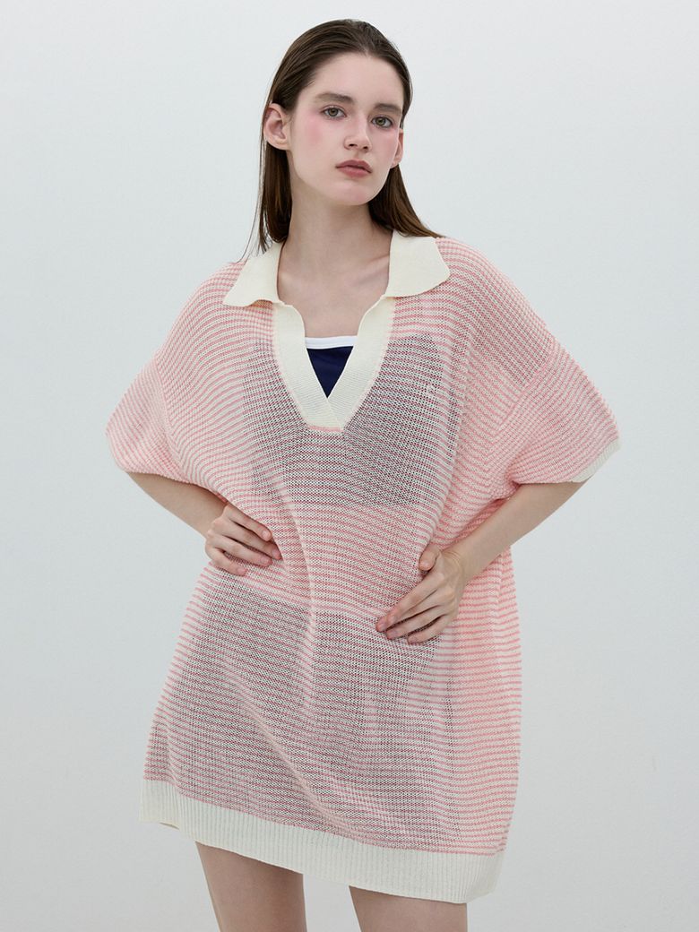 [25SS clove] Stripe Knit Cover Up (Pink)