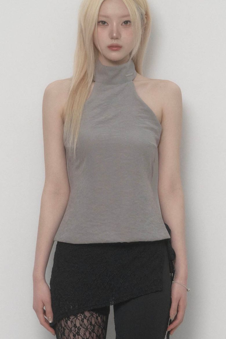 Back Big-belt Halter Top (Gray)