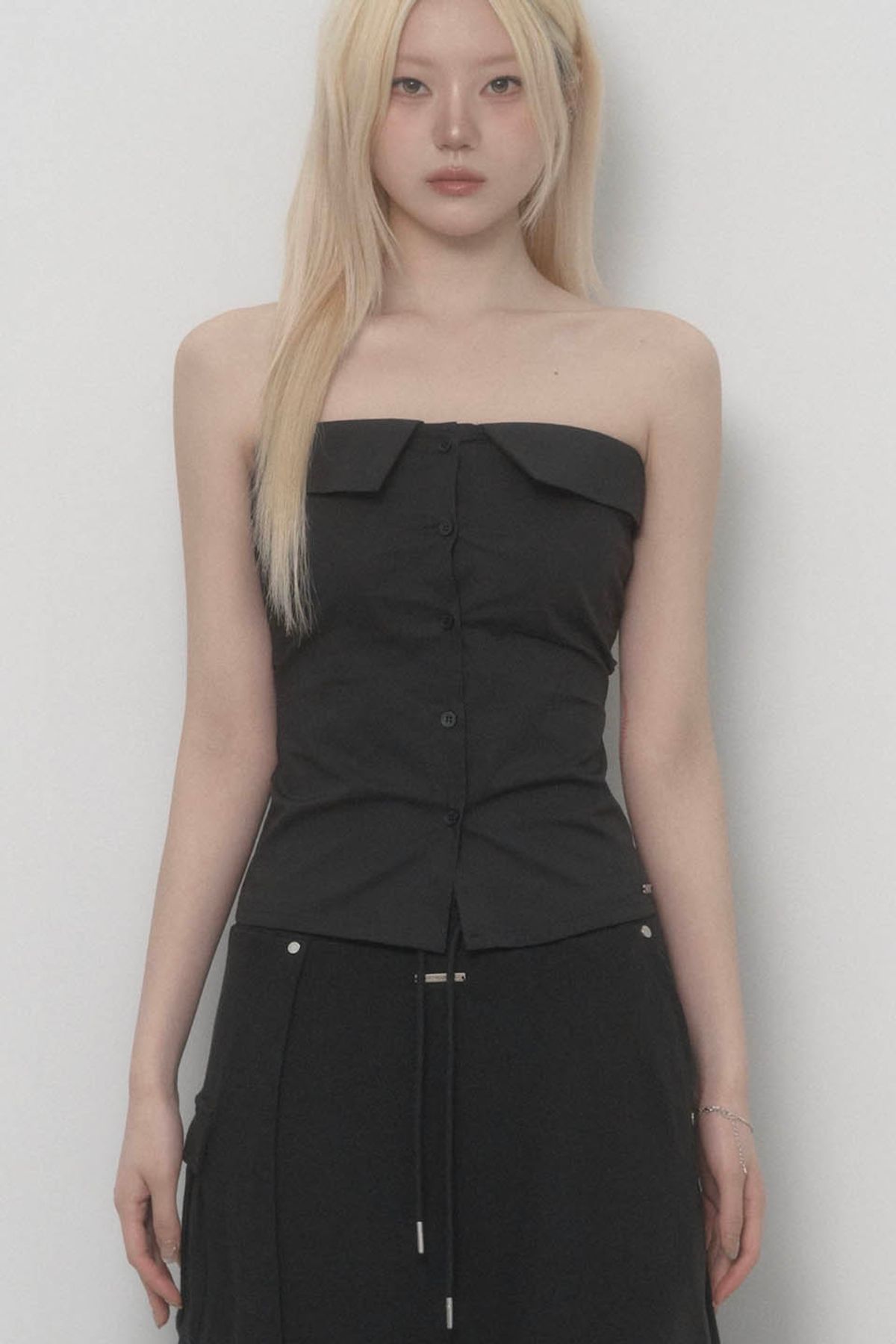 에트오소메(ETRE AU SOMMET) Tie Shirt Tube Top (Black)