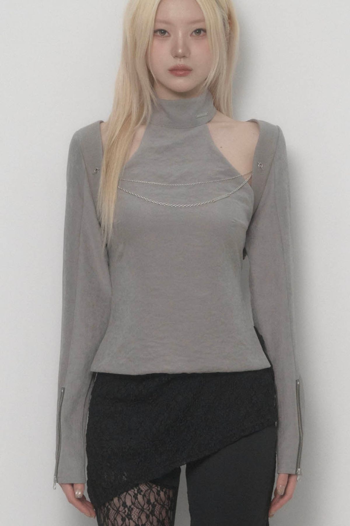 에트오소메(ETRE AU SOMMET) On-Off Chain Bolero Cardigan (Gray)